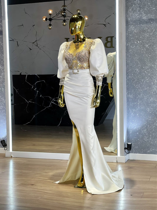 Deep SlitLuxuriousPuff SleevesWomen - Blini Fashion House