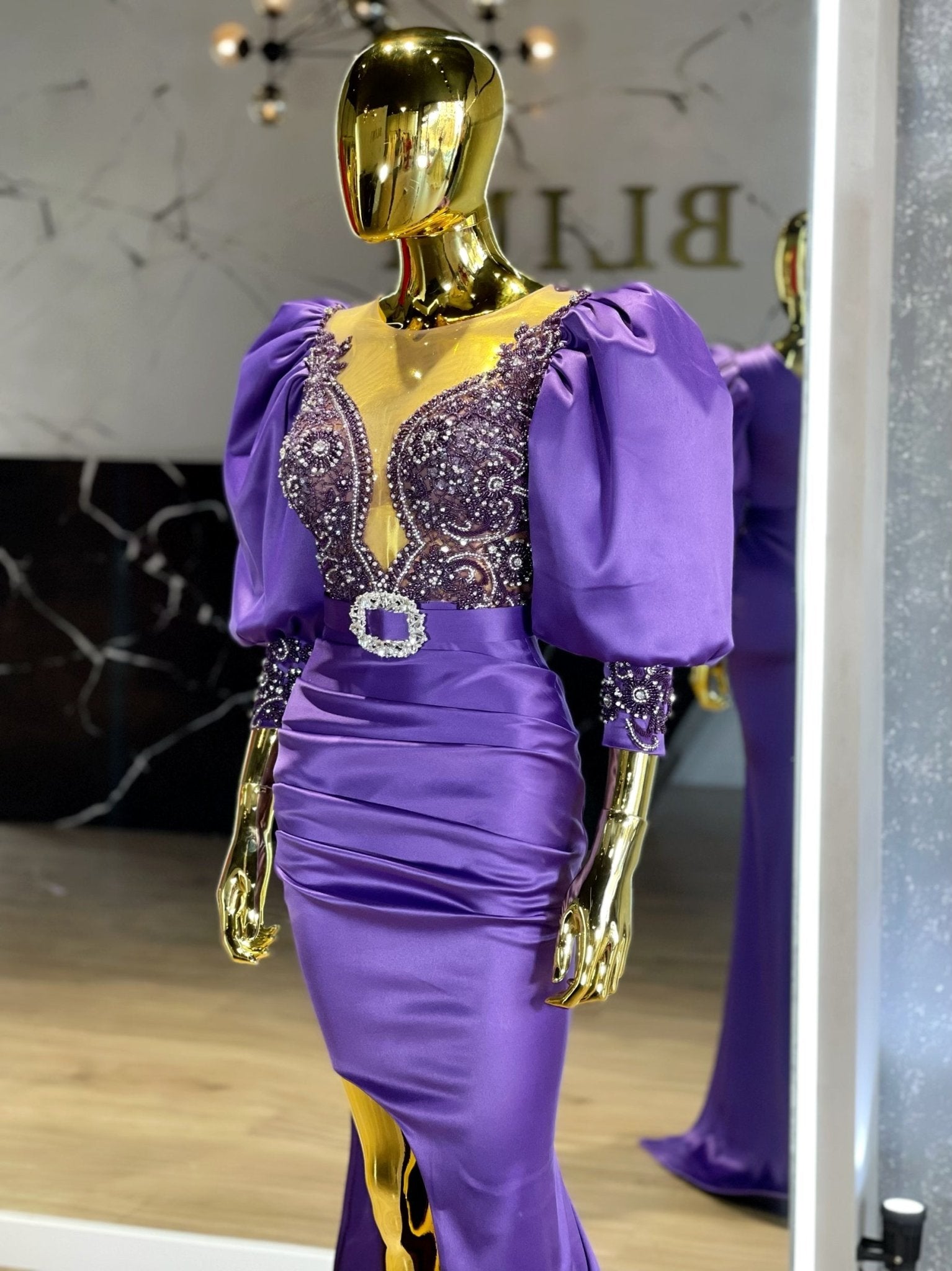 Deep SlitLuxuriousPuff SleevesWomen - Blini Fashion House