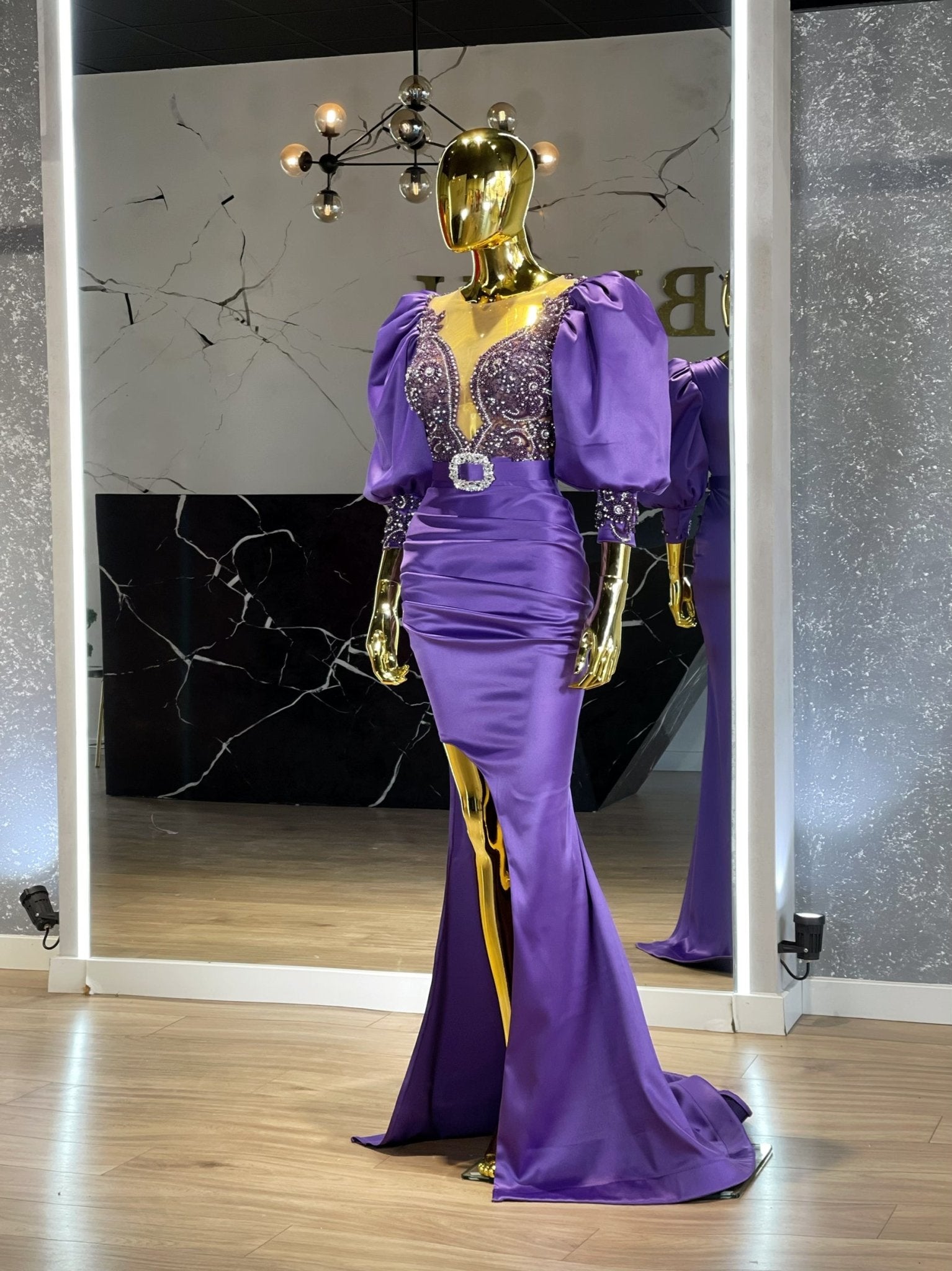 Deep SlitLuxuriousPuff SleevesWomen - Blini Fashion House