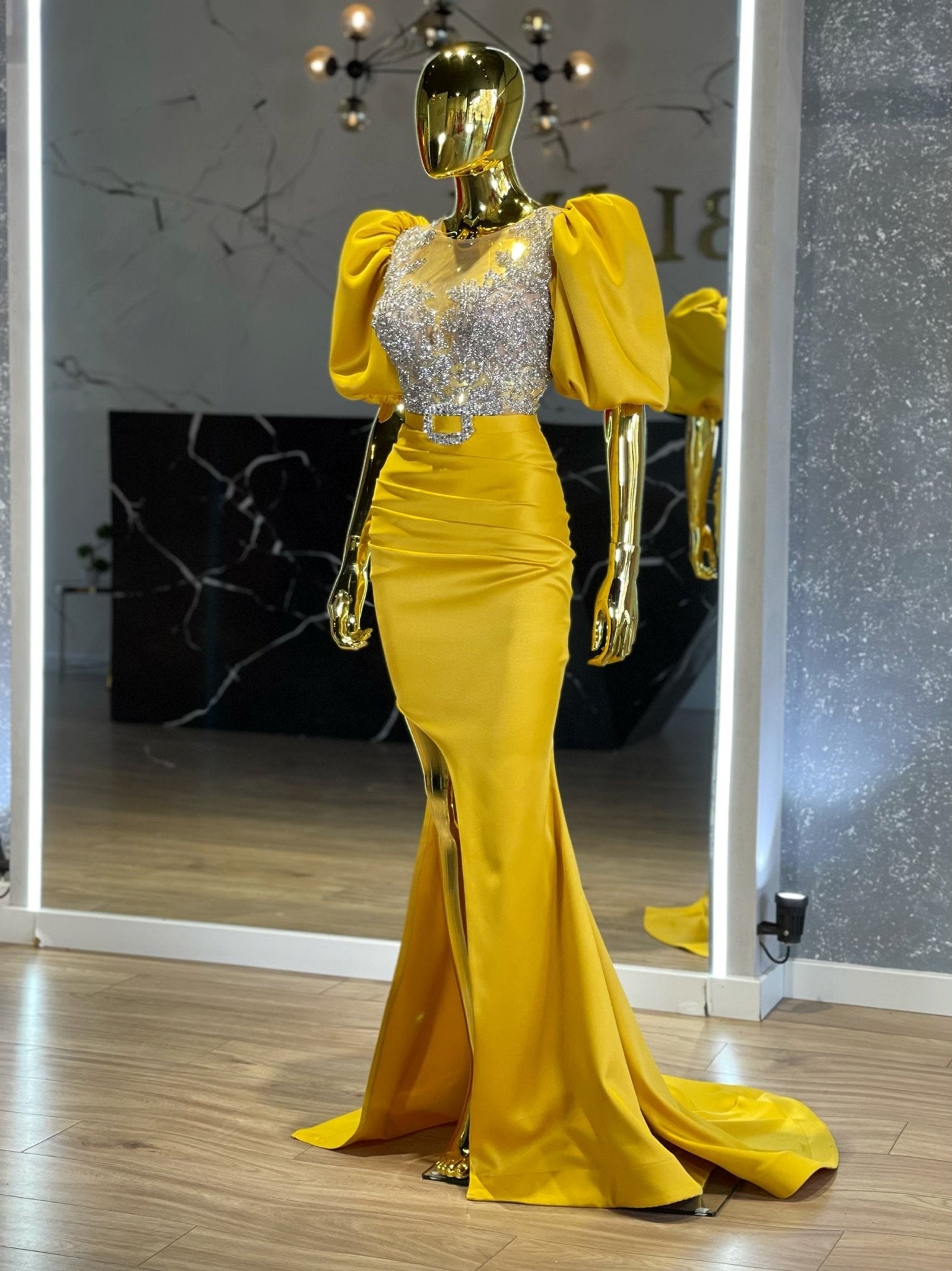 Deep SlitLuxuriousPuff SleevesWomen - Blini Fashion House