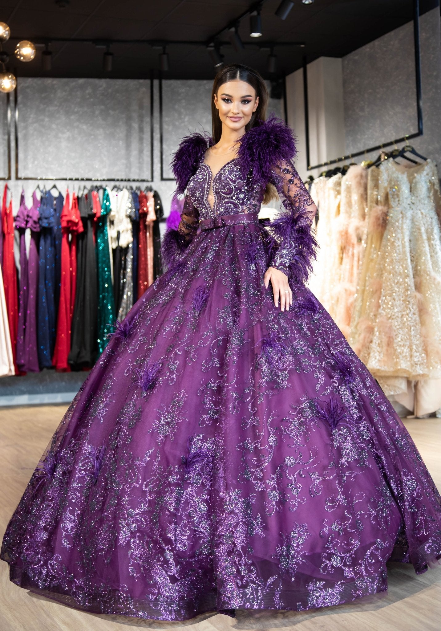 Elegant Tulle Lace Long Prom Dress Purple Tulle Evening Dress – shopluu