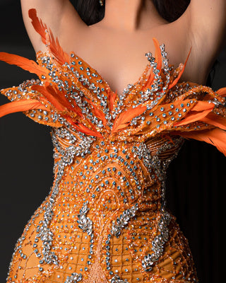 Close-Up View of Strapless Evening Gown – Exquisite Sleeveless Dress Features Fine Details