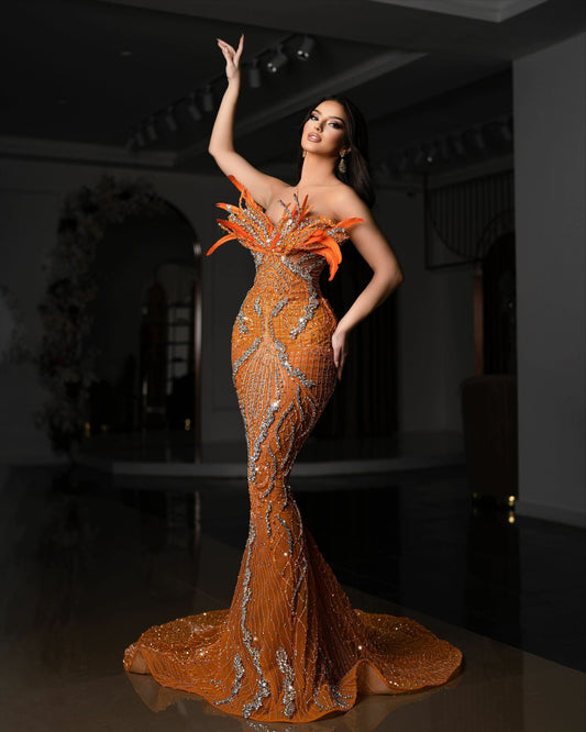 Luxury Strapless Gown Adorned with Silver Crystals