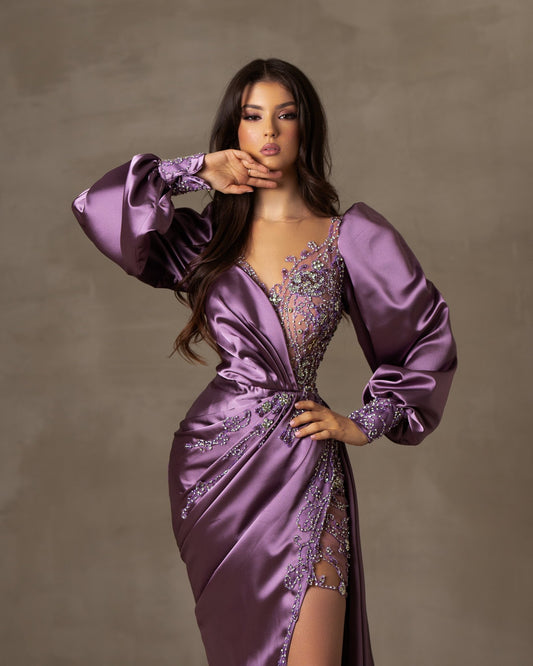Skye Purple Dress with Puff Sleeves