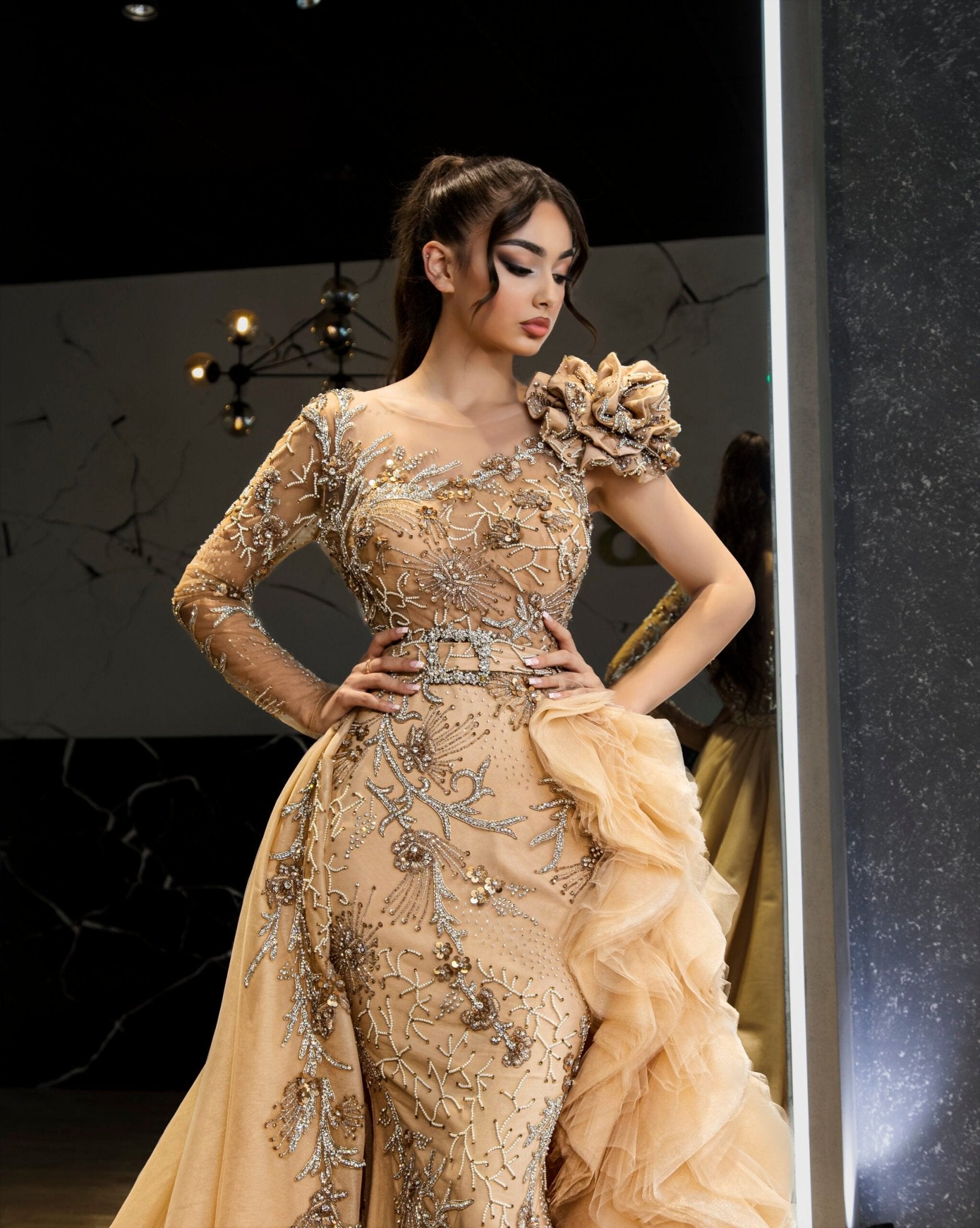 BeigeLong DressLuxoriousWomen - Blini Fashion House