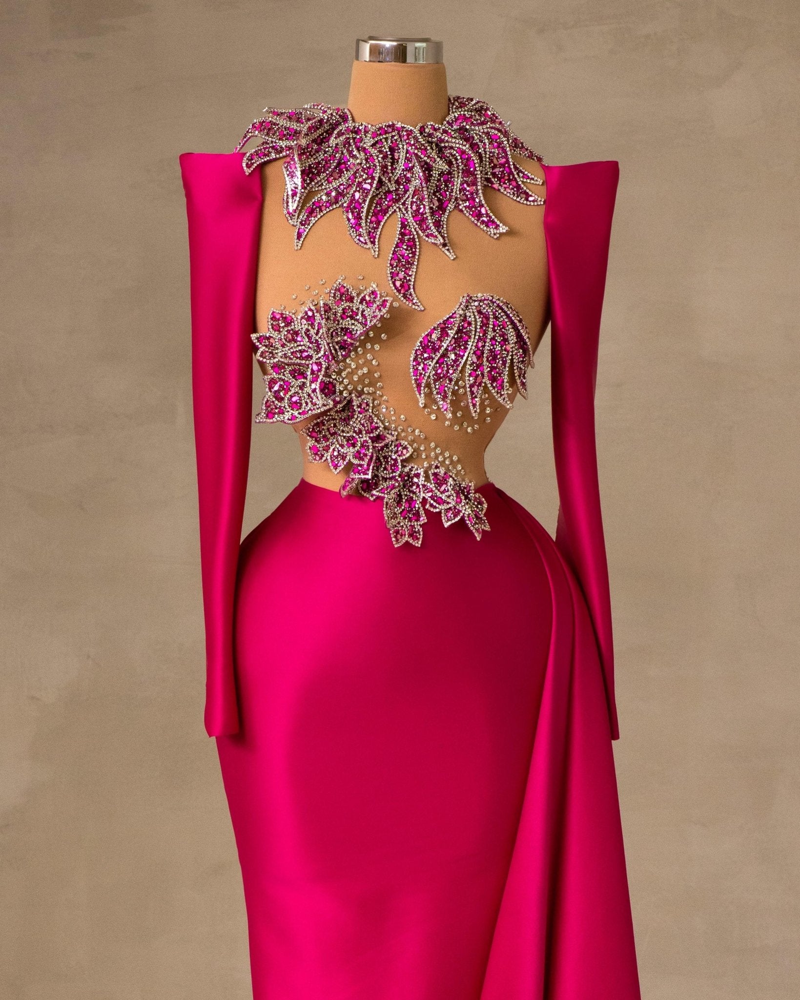 Pink Satin Dress with Majestic Design