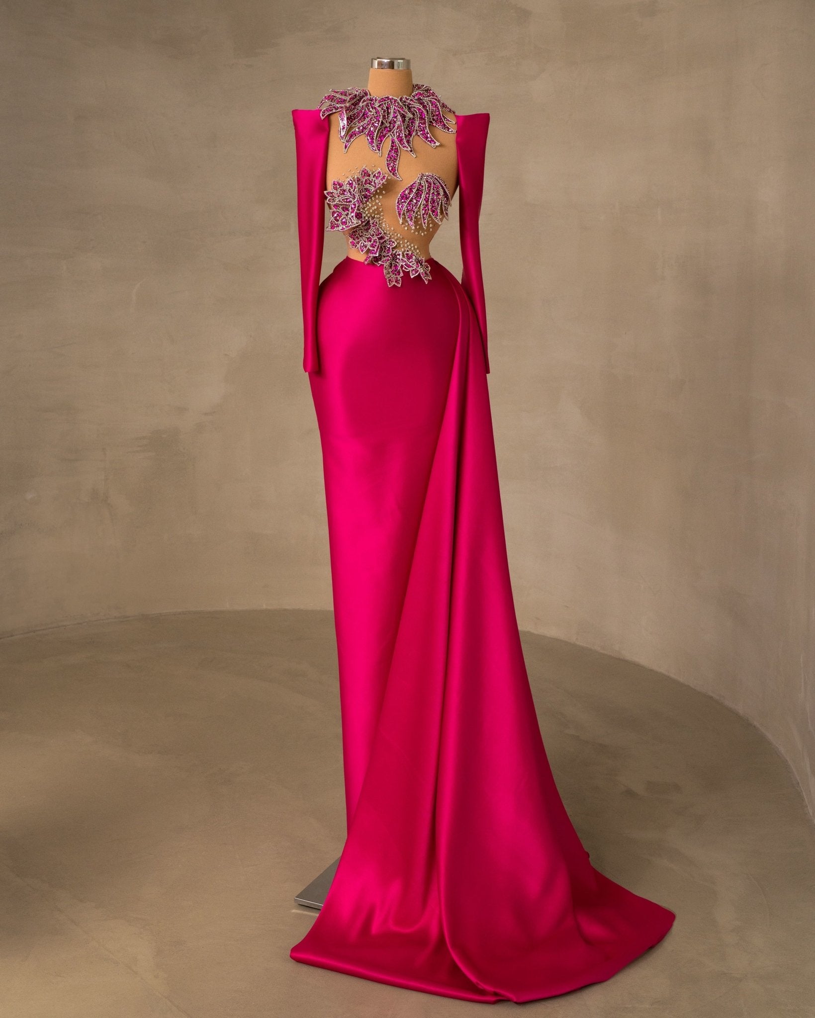 Elegant Pink Evening Gown with Regal Details