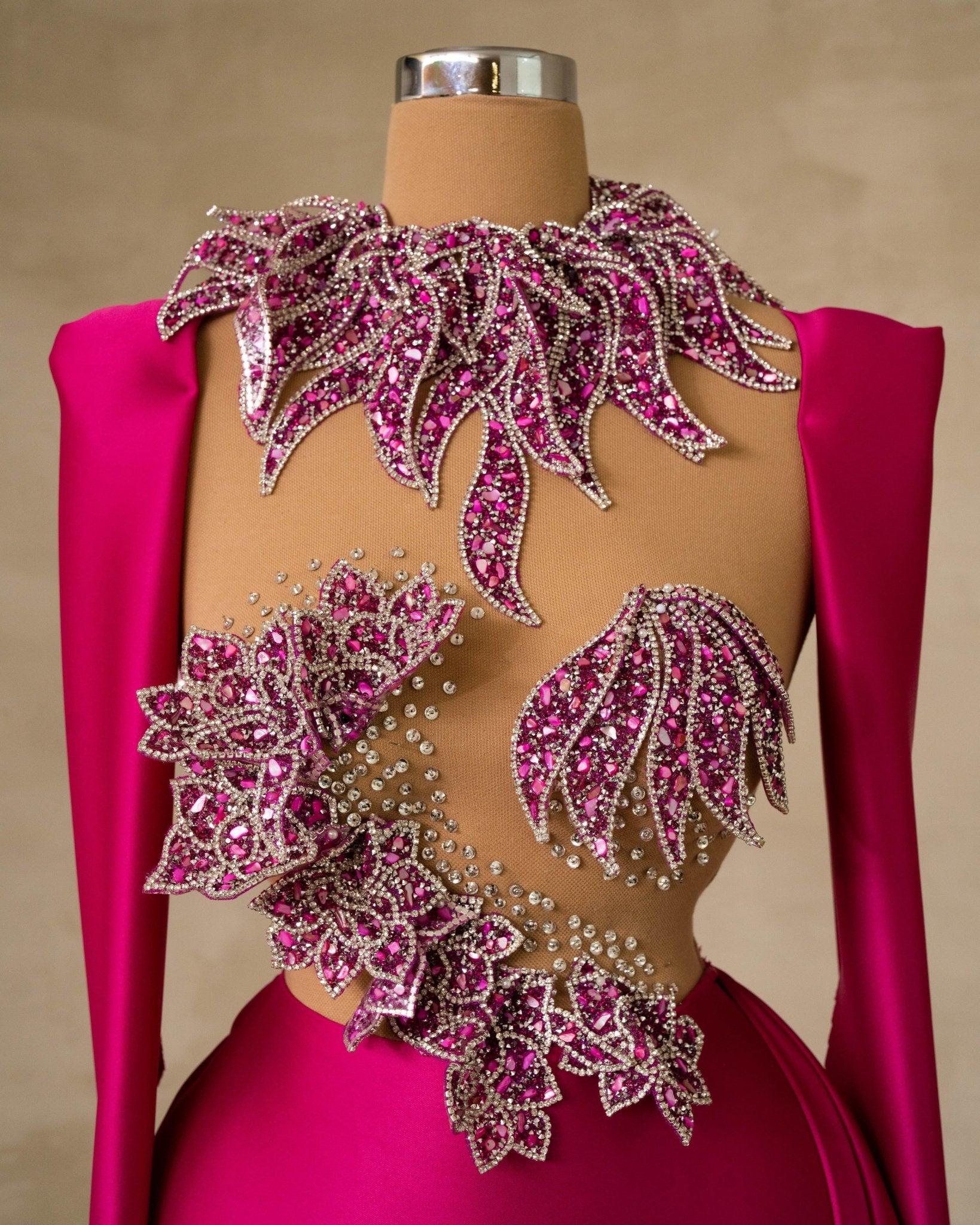 Detailed View of Majestic Design on Pink Dress