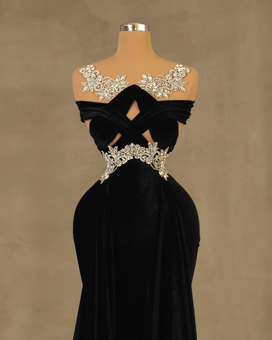 Black Velvet Dress with Stones