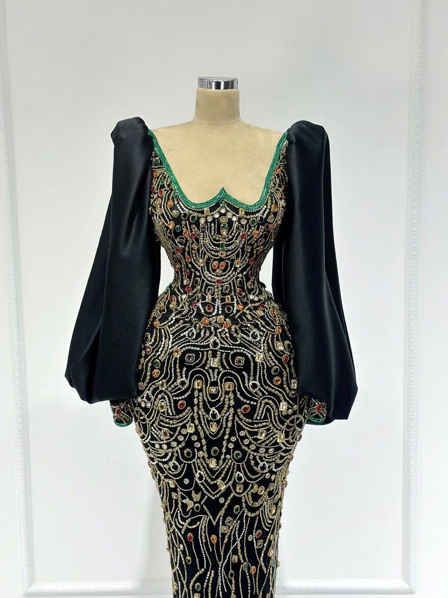 BlackCrystalsLong DressWomen - Blini Fashion House