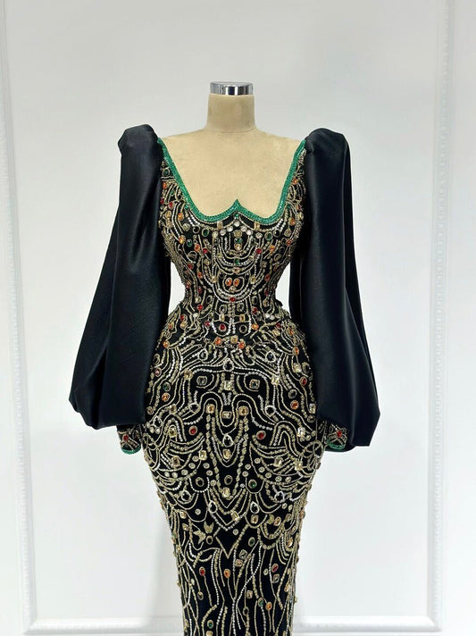 BlackCrystalsLong DressWomen - Blini Fashion House