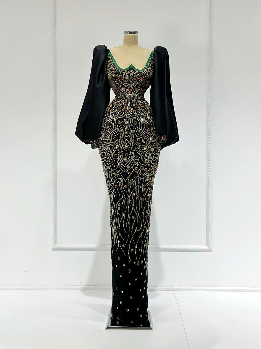 BlackCrystalsLong DressWomen - Blini Fashion House