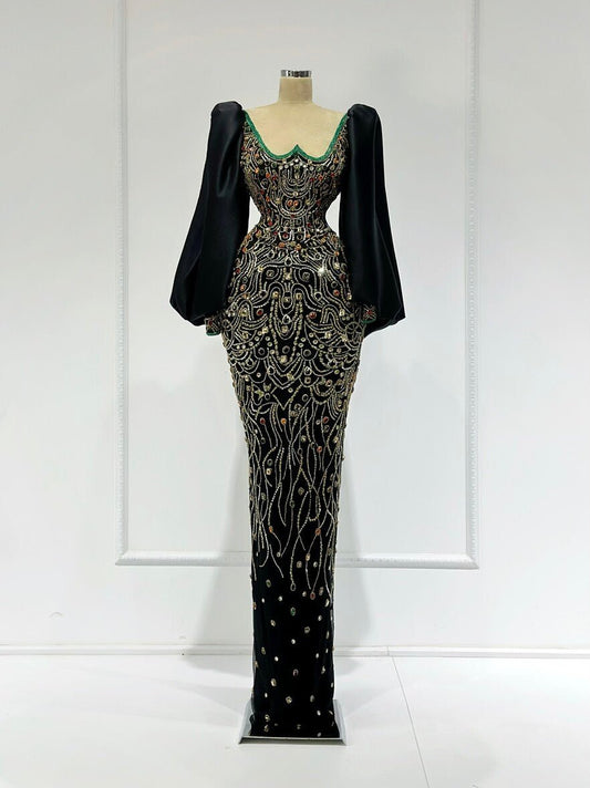 BlackCrystalsLong DressWomen - Blini Fashion House