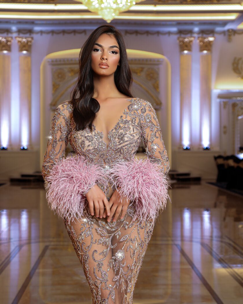 FeathersLong SleevesPinkWomen - Blini Fashion House