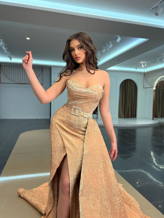 Deep SlitLong DressShineWomen - Blini Fashion House