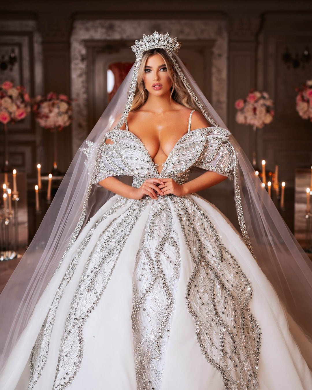Adding crystals to wedding dress sales