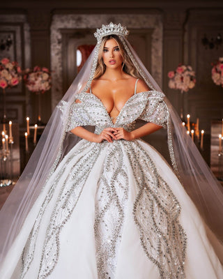 Elegant Bridal Gown with Crystal Embellishments