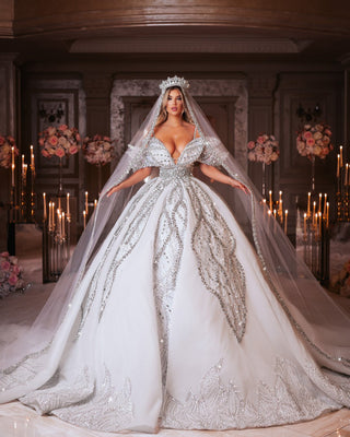 Luxury Lace Bridal Gown with Crystals and Stones
