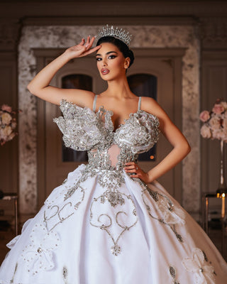 White Bridal Gown Embellished with Crystals, Stones, and Sparkles