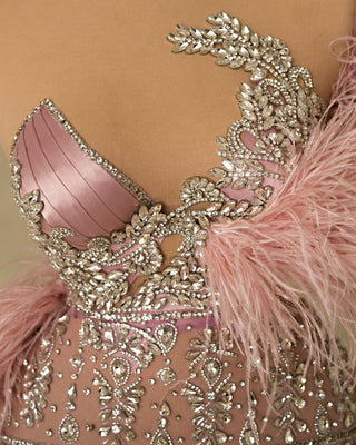Intricate Pink Satin and Crystal Bodice Detailing - Couture Elegance
