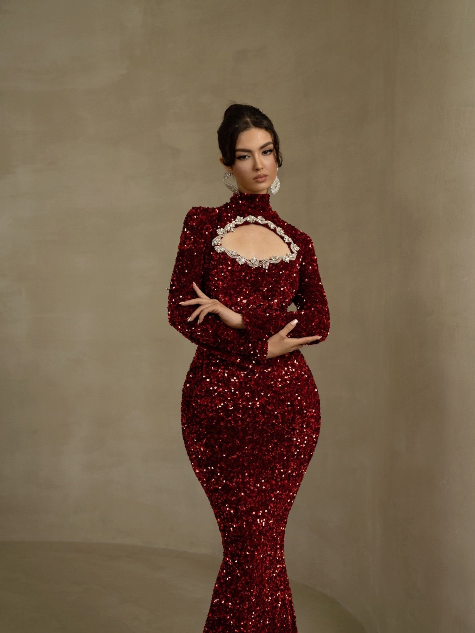 High Neck Long Dress - Front View