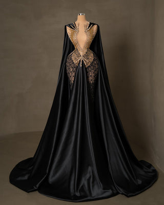 Black Dress with Satin Capes and Tail