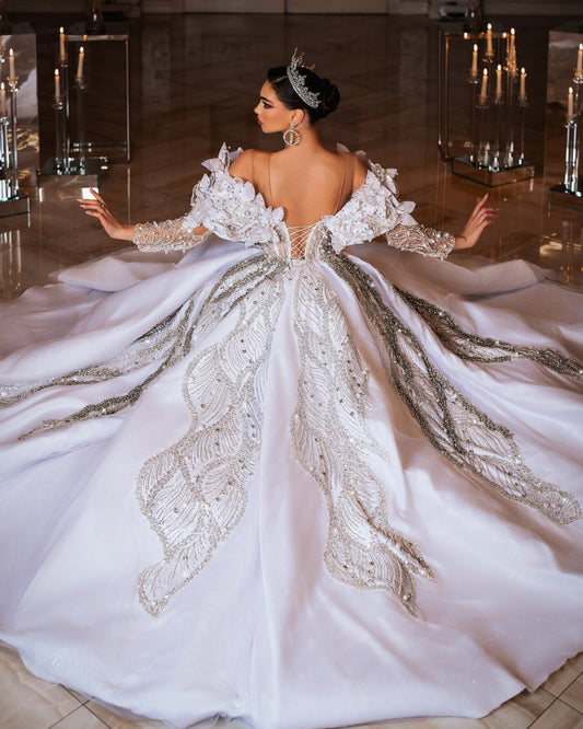Elegant Bridal Dress Back View with Crystals