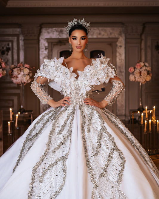 White Bridal Dress with Crystal Embellishments