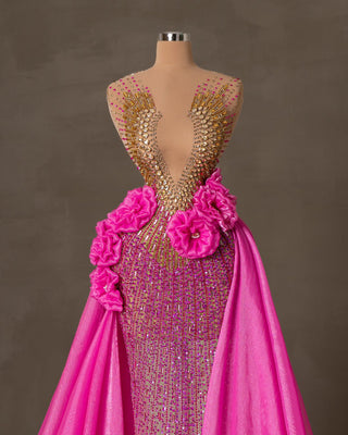 Elegant Sleeveless Pink Dress with Lace Overlay