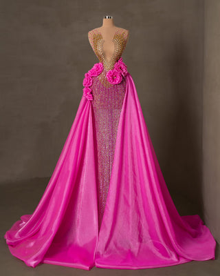 Luxury Pink Dress Adorned with Gold Stones