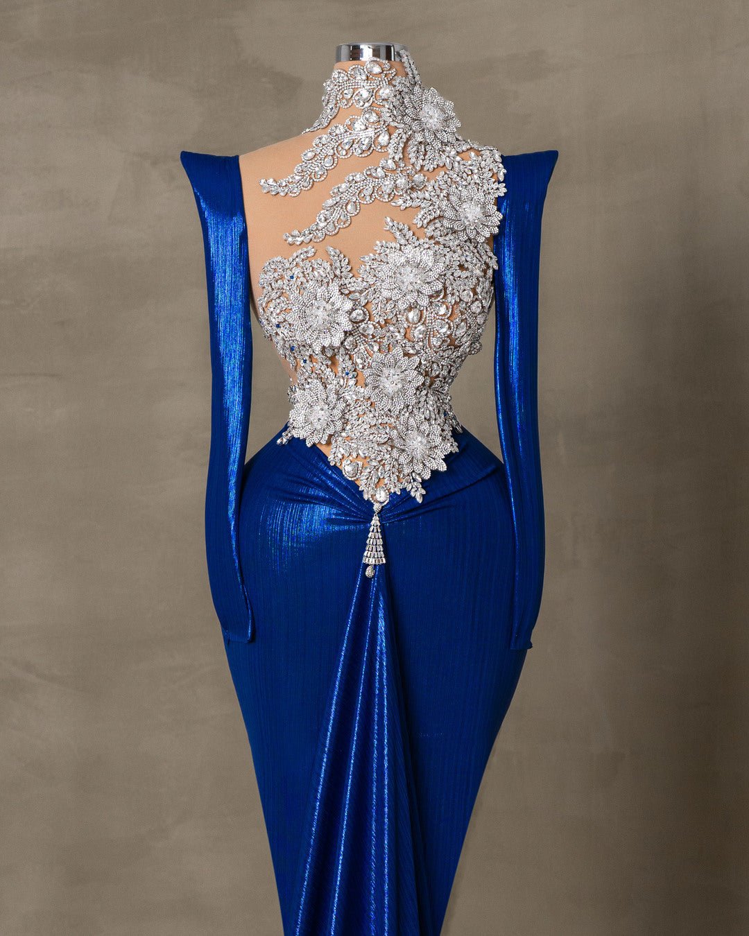 Elegant Blue Dress with Silver Embellishments