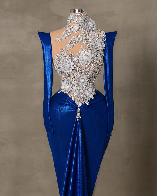 Elegant Blue Dress with Silver Embellishments