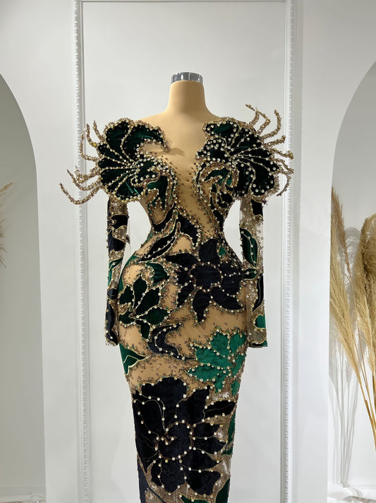 CrystalsFlowersLong DressWomen - Blini Fashion House