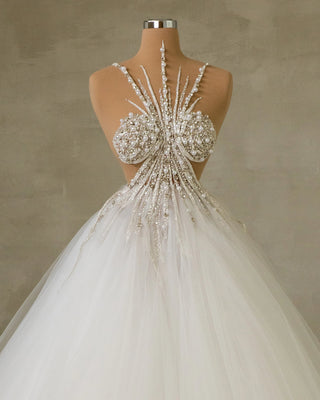 Sleeveless Bridal Gown Adorned with Sparkling Crystals