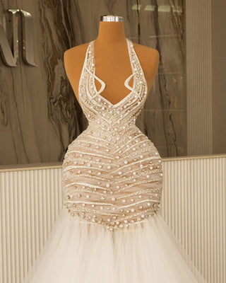 V-Neckline Bridal Gown with Crystal Embellishments