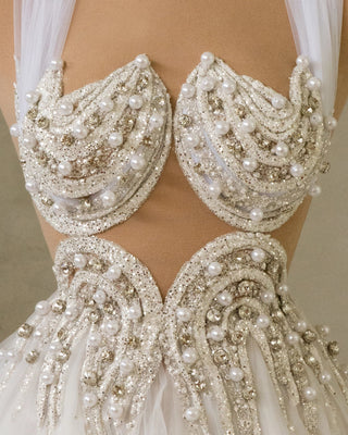 Chic Bridal Dress with Crystal Chest Cut-Out