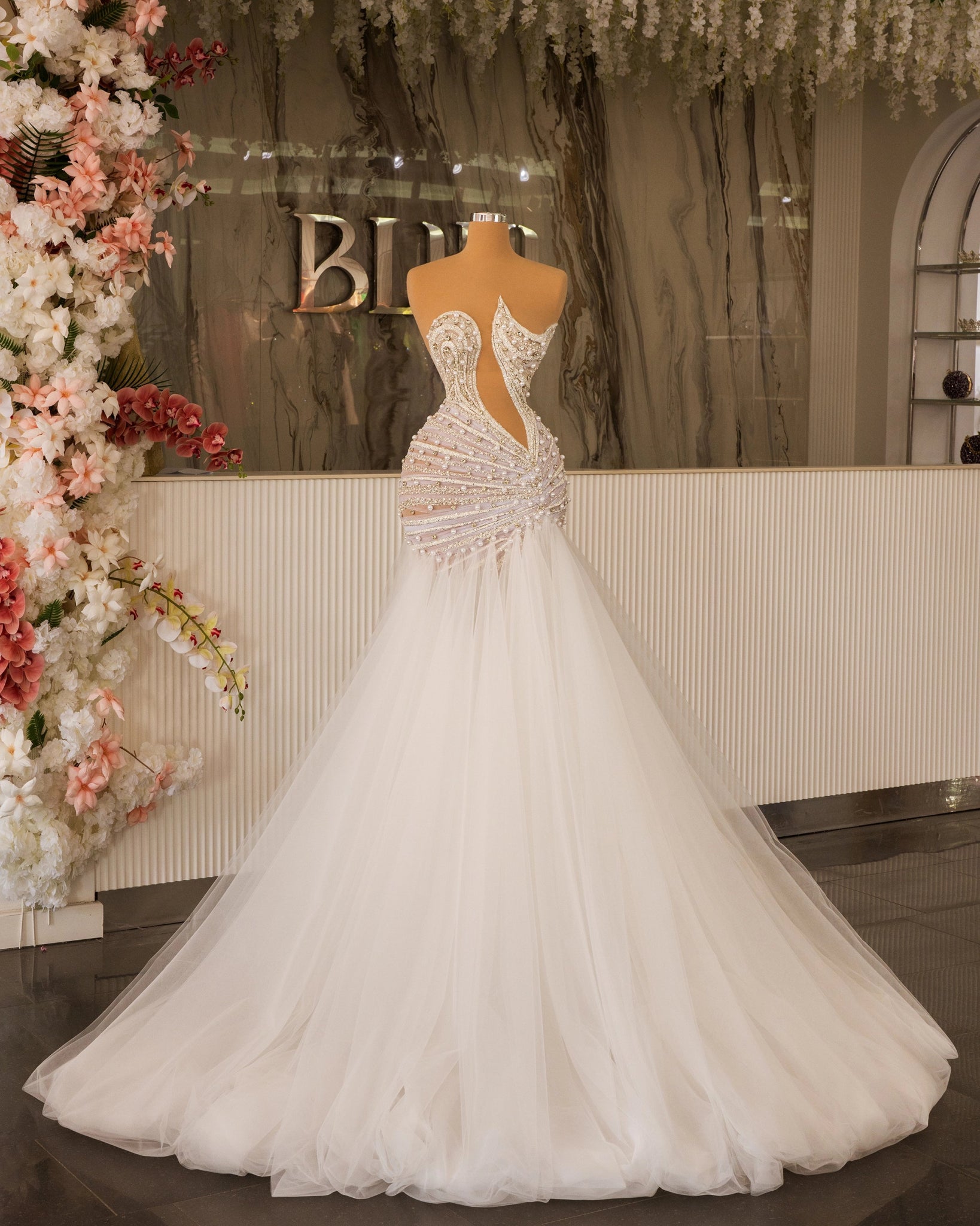 Sleeveless Bridal Ensemble Adorned with Sparkling Crystals