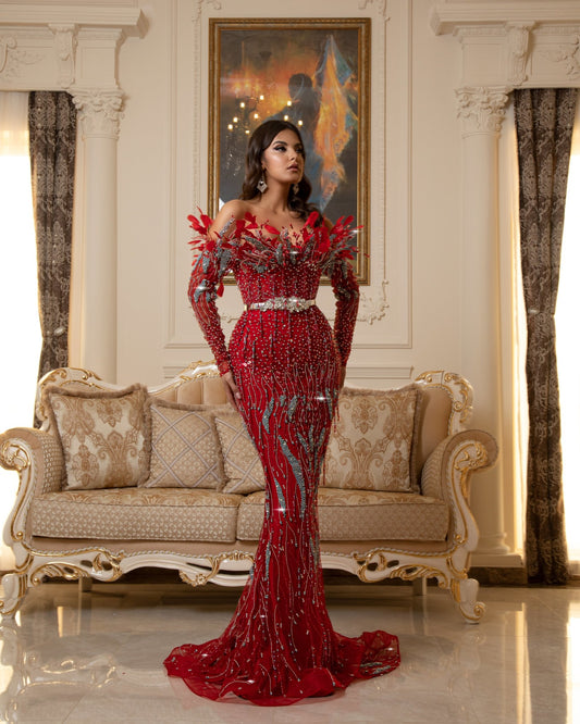 CrystalsLong DressLong SleevesWomen - Blini Fashion House