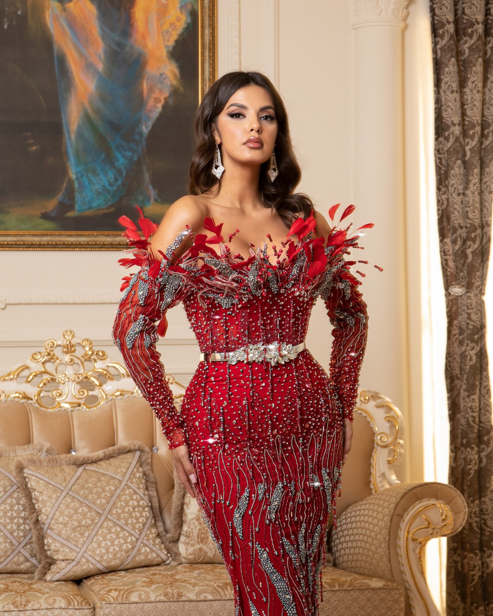 CrystalsLong DressLong SleevesWomen - Blini Fashion House