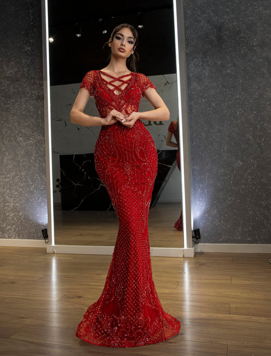 Long DressLuxoriousRedWomen - Blini Fashion House