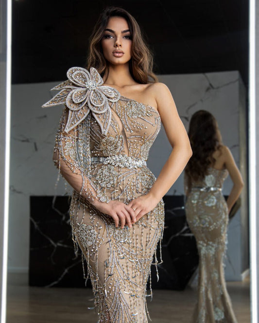 Long DressLuxoriousOne ShoulderWomen - Blini Fashion House