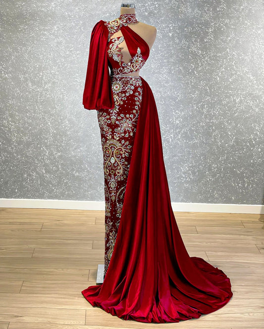 CrystalsGownHigh NeckWomen - Blini Fashion House