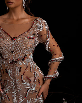Close-Up of Long Sleeve Dress with Serpent and Sparkling Crystals