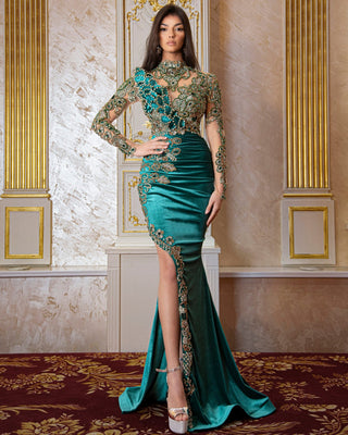 Emerald GreenHigh NeckLong DressWomen - Blini Fashion House