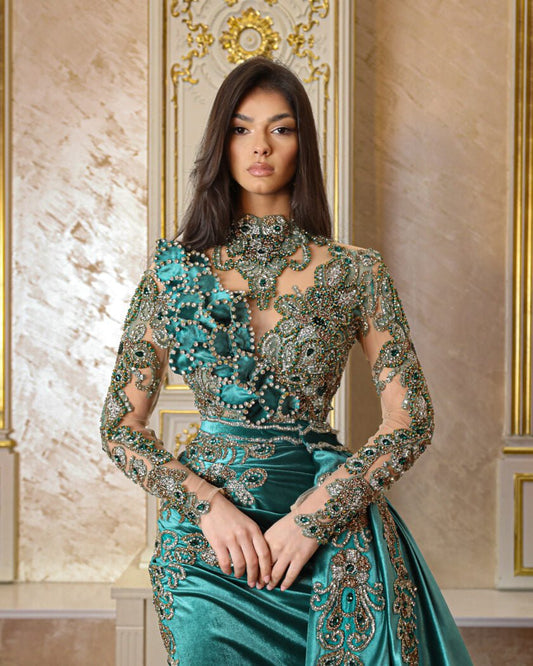 Emerald GreenHigh NeckLong DressWomen - Blini Fashion House