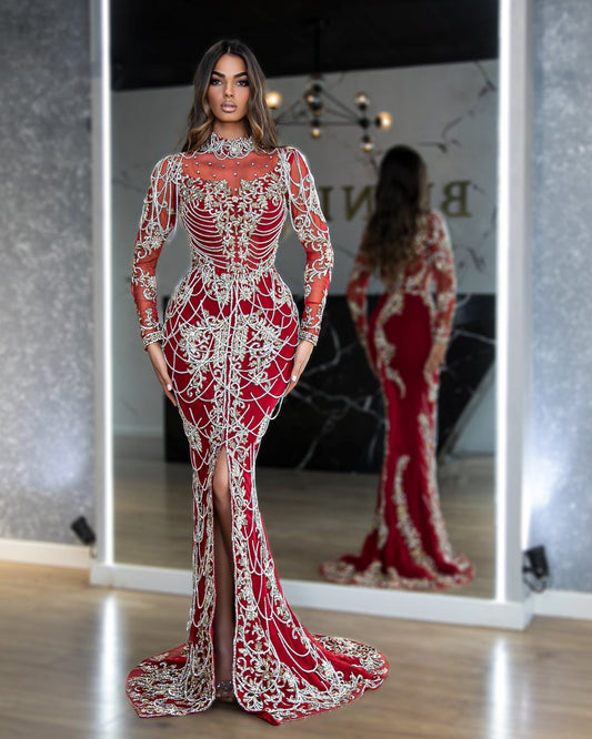 Deep SlitHigh NeckLong SleevesWomen - Blini Fashion House