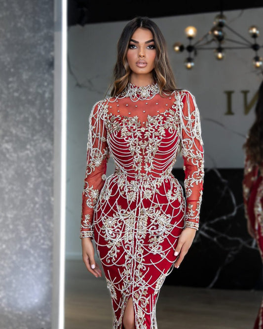 Deep SlitHigh NeckLong SleevesWomen - Blini Fashion House